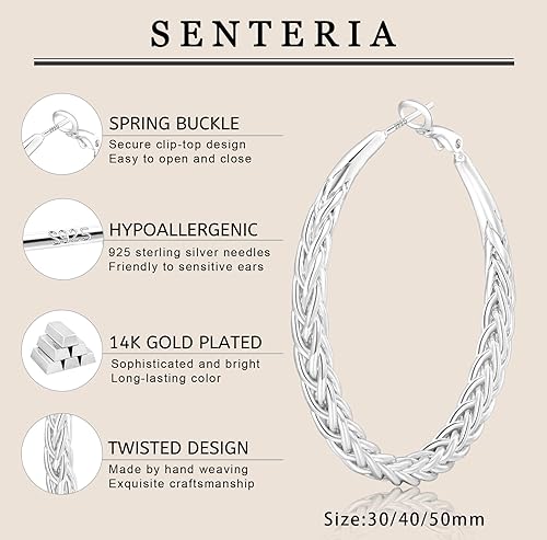 Senteria Silver Hoop Earrings for Women Hypoallergenic 925 Sterling Silver Post Hoop Earrings