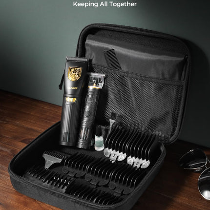 GLAKER Hair Clippers for Men,Professional Mens Hair Clippers Cordless Clippers for Hair Cutting,Precision Trimmer Kit Zero Gap Trimmer with LED Display 15 Guide Combs (Black+Gold)