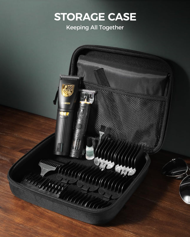 GLAKER Hair Clippers for Men,Professional Mens Hair Clippers Cordless Clippers for Hair Cutting,Precision Trimmer Kit Zero Gap Trimmer with LED Display 15 Guide Combs (Black+Gold)