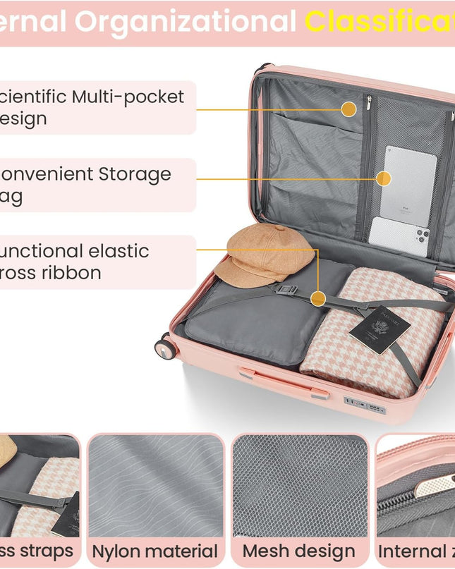 Luggage Set 4 Piece Suitcase Sets with Double Spinner Wheel, Expandable Hardside Travel Luggage with TSA Lock (14/20/24/28), PP Material Hardshell Carry on Travel Suitcases (D# Pink)