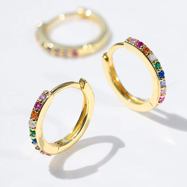 LAVLA Rainbow Hoop Earrings for Women | 18k Gold Plated Rainbow Crystal Stud Earrings