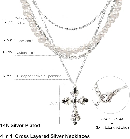 Silver Cross Necklace Layered Necklaces for Women, Silver Cross Pendant Choker Necklaces Fashion Jewelry Mother's Day Gifts Birthday Gift for Women, MOM, Daughter, Wife, Sister