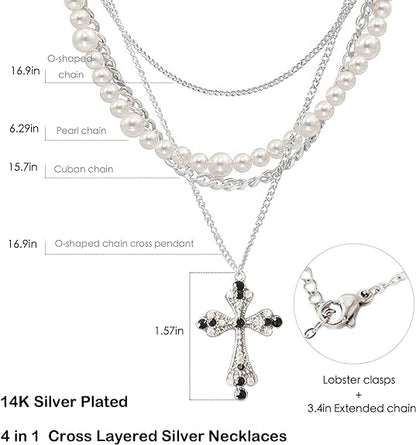 Silver Cross Necklace Layered Necklaces for Women, Silver Cross Pendant Choker Necklaces Fashion Jewelry Mother's Day Gifts Birthday Gift for Women, MOM, Daughter, Wife, Sister