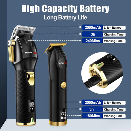 HIENA PRO Hair Clippers for Men T Liners Hair Trimmer Set, Professional Cordless Rechargeable Barber Hair Cutting Kit with LED Display， Gifts for Men