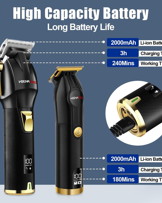HIENA PRO Hair Clippers for Men T Liners Hair Trimmer Set, Professional Cordless Rechargeable Barber Hair Cutting Kit with LED Display， Gifts for Men