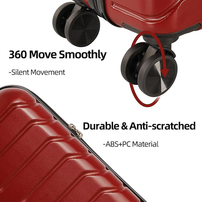 4 Piece Luggage Set ABS+PC Expandable Hardshell TSA Lock Aluminum Trolley Spinner Wheels (Wine Red, 4 Piece Set)