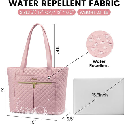 LOVEVOOK Laptop Bag for Women 15.6 inch,Diamond Quilted Work Tote Bags Womens Laptop Tote Bag Computer Shoulder Bags,Stylish Travel Tote Bag Laptop Purse Case Briefcase Handbag with Clutch Purse,Pink