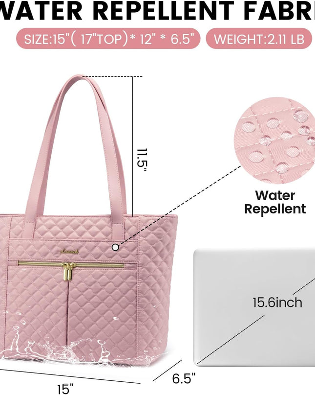 LOVEVOOK Laptop Bag for Women 15.6 inch,Diamond Quilted Work Tote Bags Womens Laptop Tote Bag Computer Shoulder Bags,Stylish Travel Tote Bag Laptop Purse Case Briefcase Handbag with Clutch Purse,Pink