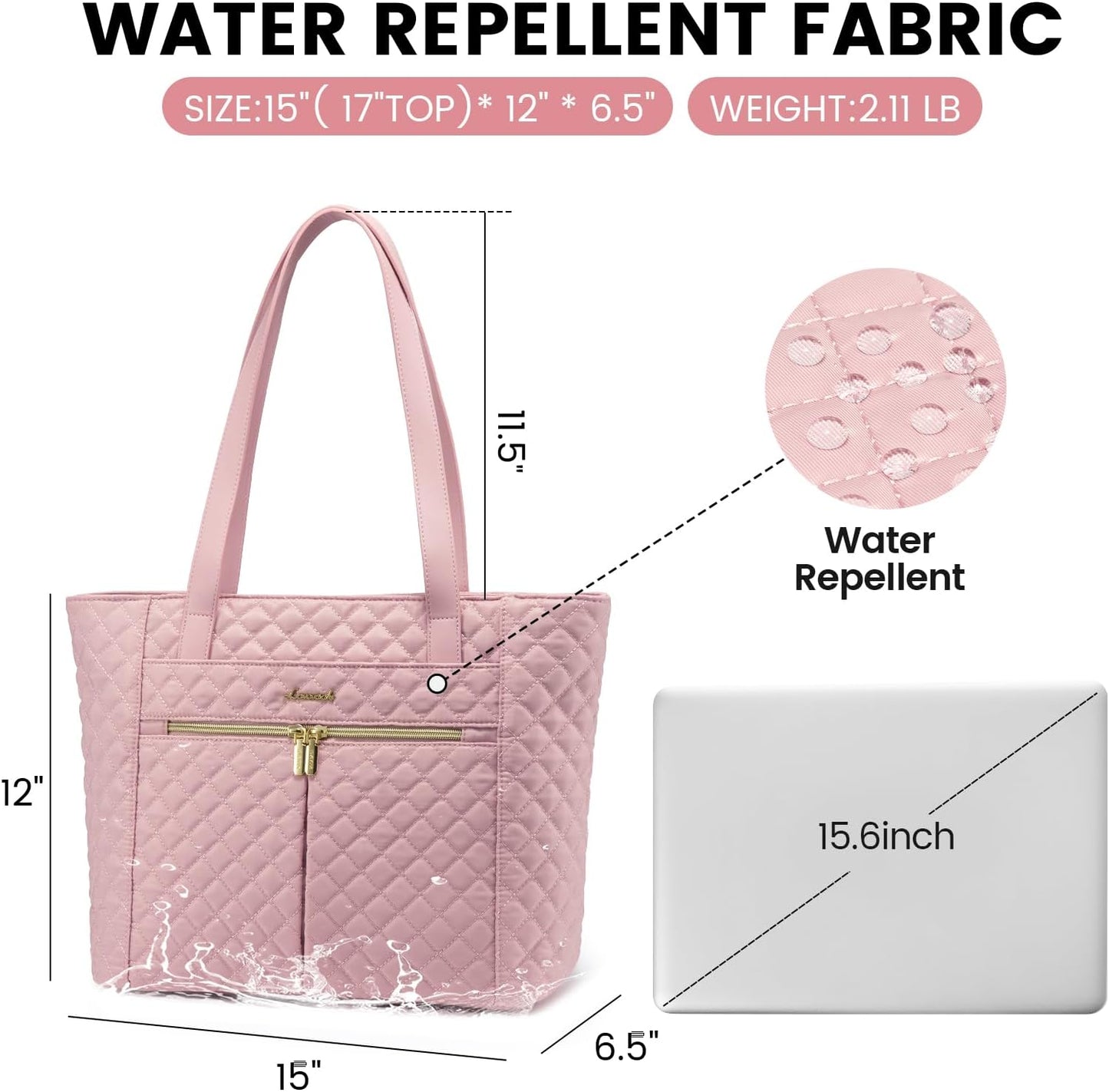 LOVEVOOK Laptop Bag for Women 15.6 inch,Diamond Quilted Work Tote Bags Womens Laptop Tote Bag Computer Shoulder Bags,Stylish Travel Tote Bag Laptop Purse Case Briefcase Handbag with Clutch Purse,Pink