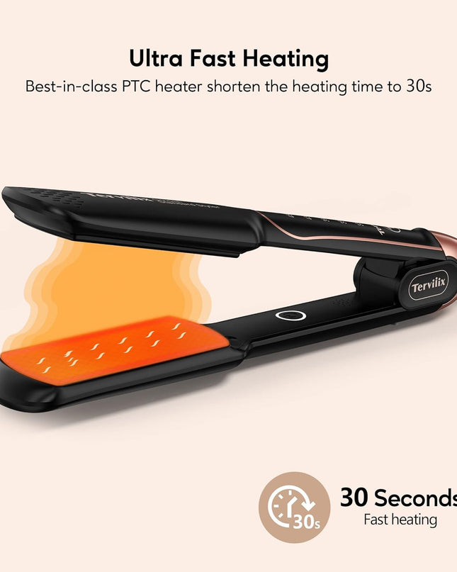 Flat Iron Hair Straightener by Terviiix - Ceramic & Tourmaline for Smooth, One-Swipe Results, Salon-Grade Wide 1-3/4 Inch Straightening Iron Gently Straightens Thick, Curly, Black & Natural Hair