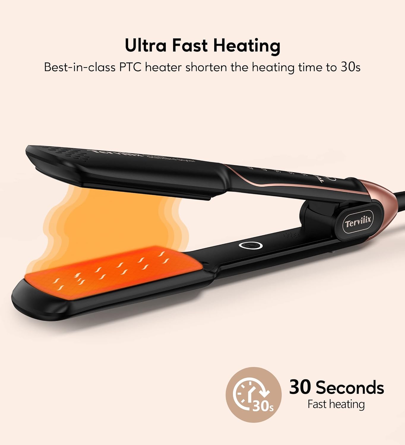 Flat Iron Hair Straightener by Terviiix - Ceramic & Tourmaline for Smooth, One-Swipe Results, Salon-Grade Wide 1-3/4 Inch Straightening Iron Gently Straightens Thick, Curly, Black & Natural Hair