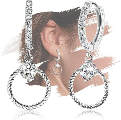 Sterling Silver Hoop Earrings with Drop Dangle for Women Hypoallergenic Twisted Earrings Huggie Hoop Earrings with Charms Trendy Cubic Zirconia Loop Earrings with Dangling Fashion Earring Gift for Her