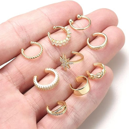 9Pcs Ear Cuff 14K Gold Plated Cuff Earrings Gold Ear Cuffs Non Pierced Ear Clips Cartilage Earring Fake Earrings