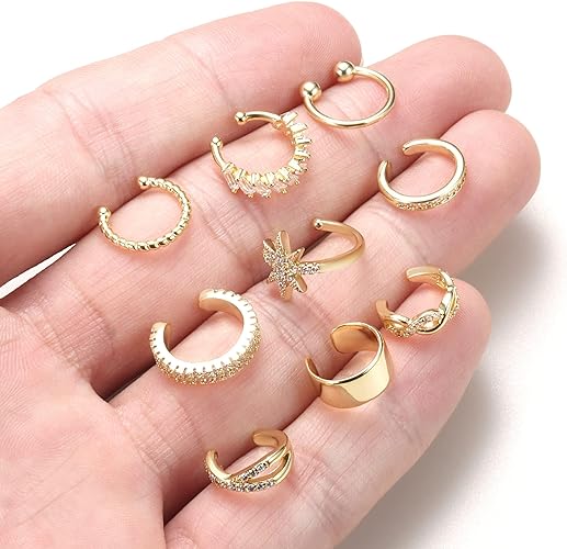 9Pcs Ear Cuff 14K Gold Plated Cuff Earrings Gold Ear Cuffs Non Pierced Ear Clips Cartilage Earring Fake Earrings