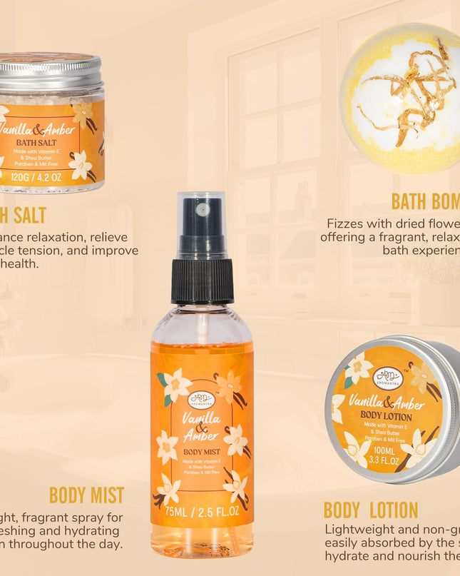 Bath Gift Set for Self Care, 11pcs Luxury Spa Gift Baskets for Women, Home Spa Essential W/ Bubble Bath, Body Lotion, Vanilla Amber Scented Candle, Birthday Gifts for Women, Mothers Day Gifts