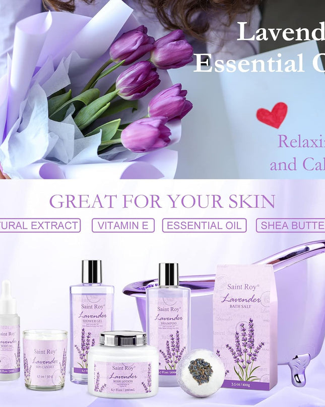 Lavender scented gifts for mom Spa Gift Baskets for Woman - spa baskets for women gift Lavender Gifts for Women, Bath Set, Christmas Gifts for Ladies, Home Spa Kit Gifts for Her, Mothers Day