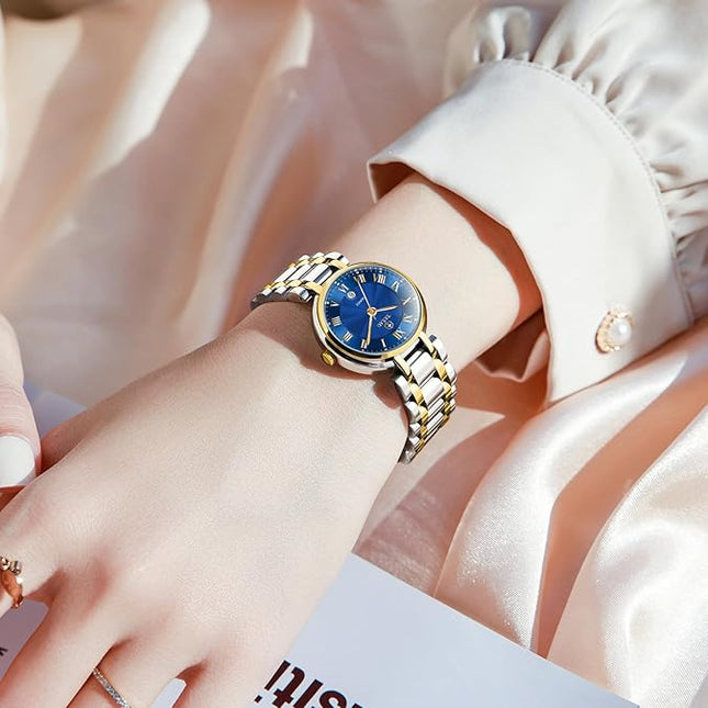 Taxau Watches for Women Silver Fashion Small Luxury Dress Stainless Steel Women's Wrist Watches with Date Dainty Analog Quartz