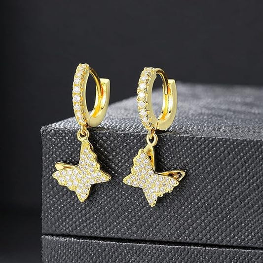 18k Gold Plated Lightning Bolt Earrings Iced Out Earrings Gold Punk Lightning Diamond Huggie Hoop Earrings Cubic Zirconia Lightning Bolt Dangle Earrings for Women Gifts, 1 Pair