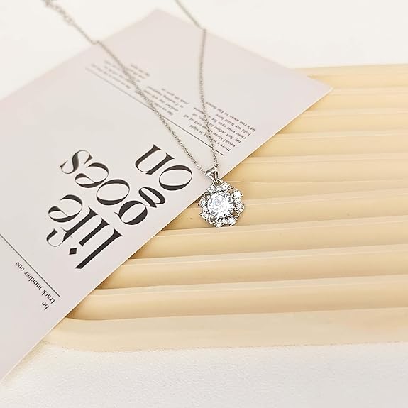 Moissanite Diamond Necklaces for Women, 1CT 14K White Gold plated Sterling Silver Hypoallergenic Necklaces Pendant Jewelry Gifts for Women