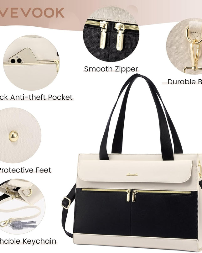 LOVEVOOK Laptop Tote for Women - 15.6 Inch Professional Leather Computer Briefcase - Waterproof Shoulder Bag - Large Capacity Business & Office Bag