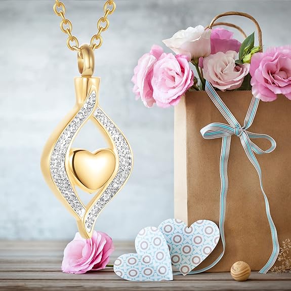 Crystal Teardrop Heart Cremation Urn Pendant Memorial Necklace for Women Stainless Steel Ashes Holder Keepsake Jewelry