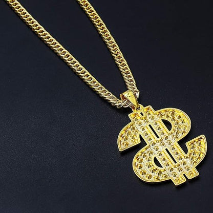 Gold Chain with Dollar Sign Big Money Necklaces for Men Women, Stainless Steel Iced Out Rhinestone Jewelry, Fashion Pendants with 28 Inches Chain