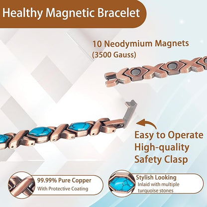 Copper Magnetic Bracelet for Women, Turquoise Detox Jewelry with 3500 Gauss Magnet (Type C)