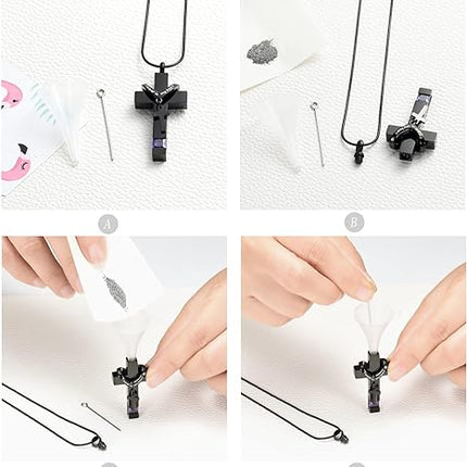 Crystal Cross Necklace for Ashes - Stainless Steel Keepsake Cremation Jewelry - Religious Cross Memorial Urn Necklace for Pet Human Ashes Pendant