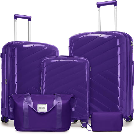 5 Piece Luggage Set Carry on Suitcase with Spinner Wheels, Expandable Hardshell Luggage PP Lightweight Suitcase Set for Women (Grape Purple)