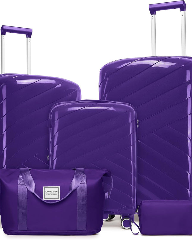 5 Piece Luggage Set Carry on Suitcase with Spinner Wheels, Expandable Hardshell Luggage PP Lightweight Suitcase Set for Women (Grape Purple)