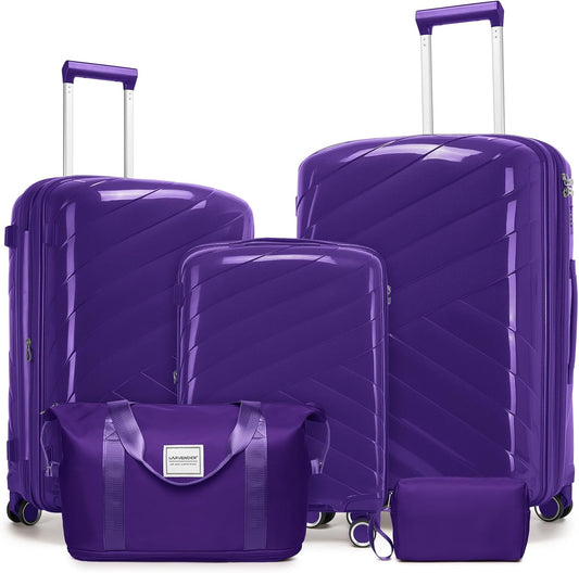 5 Piece Luggage Set Carry on Suitcase with Spinner Wheels, Expandable Hardshell Luggage PP Lightweight Suitcase Set for Women (Grape Purple)