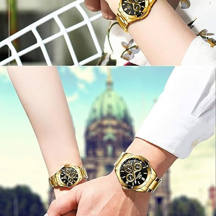 DREAMING Q&P Fq-005 Classic Style Gold Stainless Steel Mens Wrist Watches with Crystals for Man