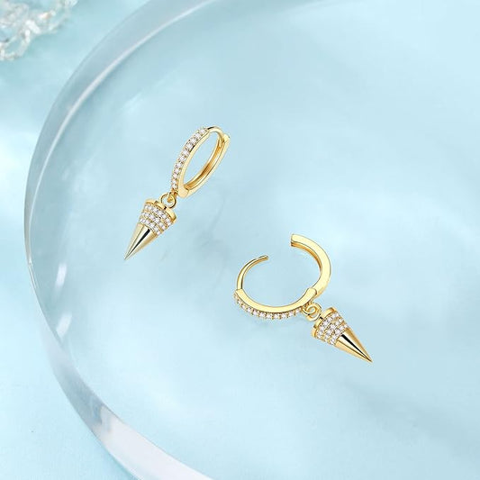 Dangle Hoop Earrings for Women Teen Girls, Spike Star Moon Pearl Sun Flower Heart Cross Chain Gold Huggie Tiny Drop Dangling Earrings, 925 Sterling Silver Hypoallergenic Fashion Jewelry Gift