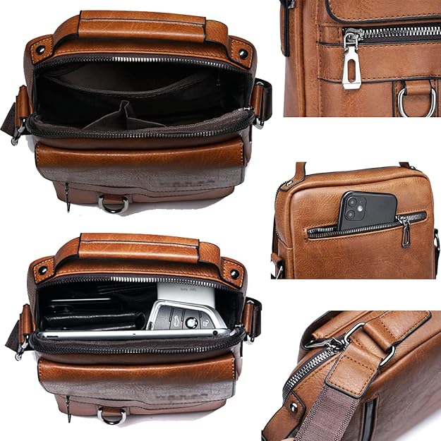 Messenger Bag for Men Crossbody Shoulder Purse Small Vintage PU Leather Satchel Pouch Side Crossover Handbag