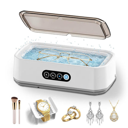 Ultrasonic Jewelry Cleaner Machine: 49KHz Ultrasonic Cleaner with 3 Cleaning Modes for Jewelry,Glasses,Rings,Watch Strap,Dentures,Retainers,Coins,Earring,650ML 304 Stainless Steel Tank(White)