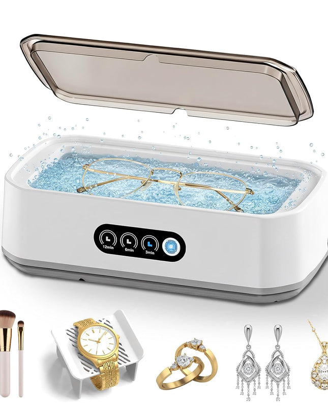 Ultrasonic Jewelry Cleaner Machine: 49KHz Ultrasonic Cleaner with 3 Cleaning Modes for Jewelry,Glasses,Rings,Watch Strap,Dentures,Retainers,Coins,Earring,650ML 304 Stainless Steel Tank(White)