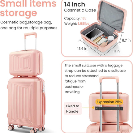 Luggage Set 4 Piece Suitcase Sets with Double Spinner Wheel, Expandable Hardside Travel Luggage with TSA Lock (14/20/24/28), PP Material Hardshell Carry on Travel Suitcases (D# Pink)