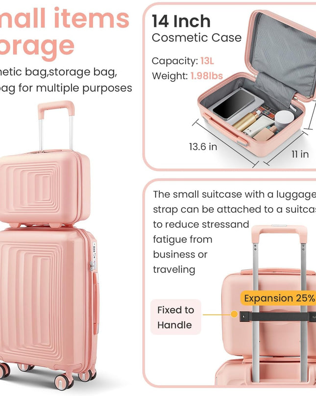 Luggage Set 4 Piece Suitcase Sets with Double Spinner Wheel, Expandable Hardside Travel Luggage with TSA Lock (14/20/24/28), PP Material Hardshell Carry on Travel Suitcases (D# Pink)