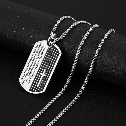 HZMAN Isaiah 41:10 Jewelry, Stainless Steel Cross Dog Tag Pendant Necklace Strength Bible Verse