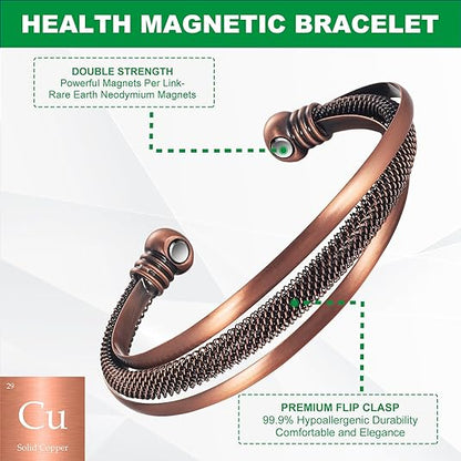 Wollet Copper Magnetic Bracelet for Women Copper Bracelets Adjustable Pure Copper Cuff Bracelet with Magnet Jewelry Gift