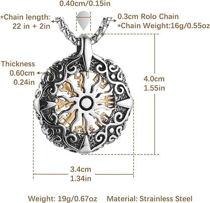 HZMAN Viking Vegvisir Norse Compass Stainless Steel Necklace Double-Sided Hollow Engraving Sun Totem Pendant Norse Amulet Jewelry