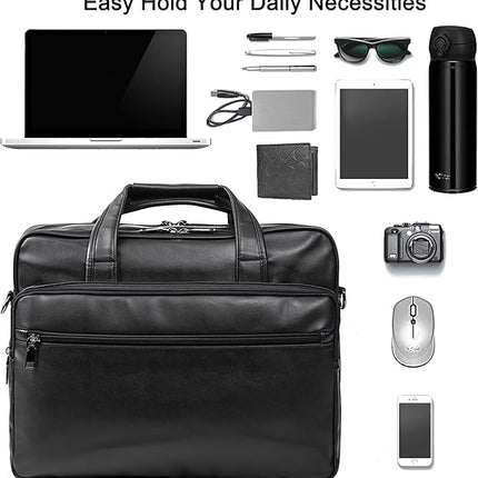 seyfocnia Leather Laptop Bag, Men's 15.6 Inche 17.3 Inche Messenger Briefcase Business Satchel Computer Handbag Shoulder Bag