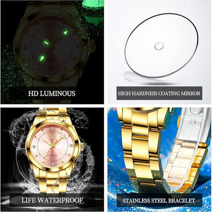 OPK Watch for Women Quartz Waterproof Stainless Steel Light Ladies Watch Mother's Day Gift for Women