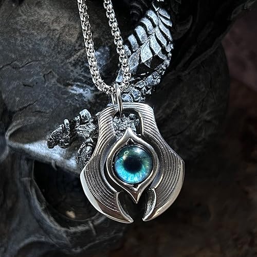 bahamut Mens Gothic Evil Eye Necklace for Men Women Scorpion Tigers Eye Amulet Pendant Goth Accessories Jewelry