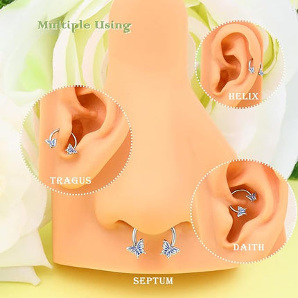 OUFER Butterfly Daith Earrings, 316L Surgical Steel Septum Nose Rings, 16G Daith Tragus Conch Piercing