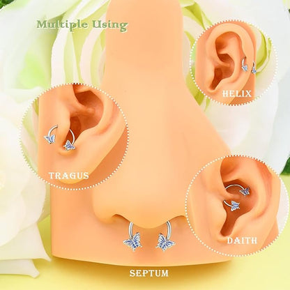 OUFER Butterfly Daith Earrings, 316L Surgical Steel Septum Nose Rings, 16G Daith Tragus Conch Piercing