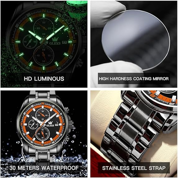 OLEVS Watches for Men Quartz Fashion Watch Waterproof Date Classic Luminous Analog Timer Popularity Stainless Steel Wrist Watches…