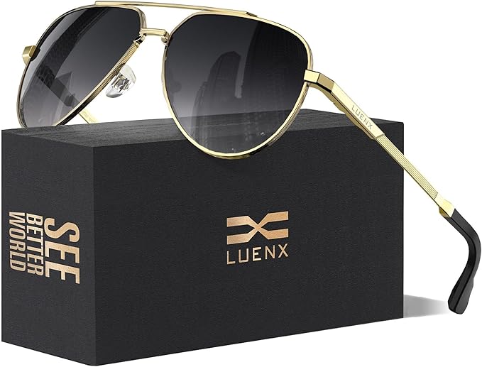 LUENX Aviator Sunglasses for Men Women Polarized Trendy Sun Shades UV 400 Protection