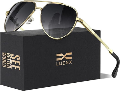 LUENX Aviator Sunglasses for Men Women Polarized Trendy Sun Shades UV 400 Protection