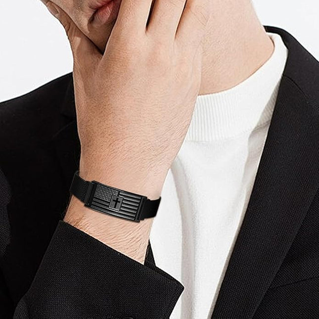 Duodiner Valentines Day Gifts for Him -American Flag/Flag Cross Bracelet for Men Boys,Stainless Steel Bible Verse Bracelet Jewelry Gifts for Men Boys